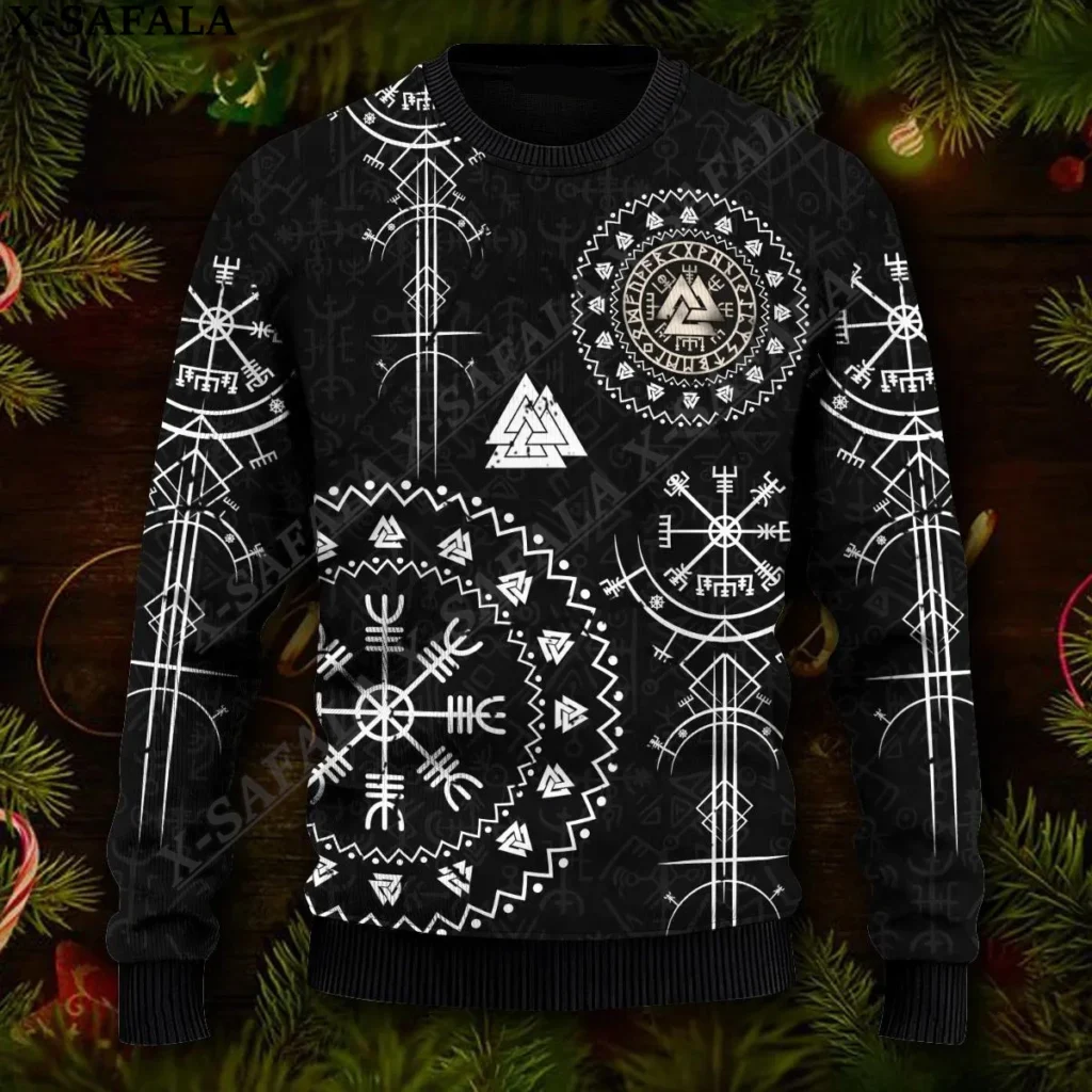 Viking Tattoo Ugly Christmas Knit Sweaters Funny Halloween Christmas Gift Jumpers Tops Couple Holiday Party - Tattoo Gifts