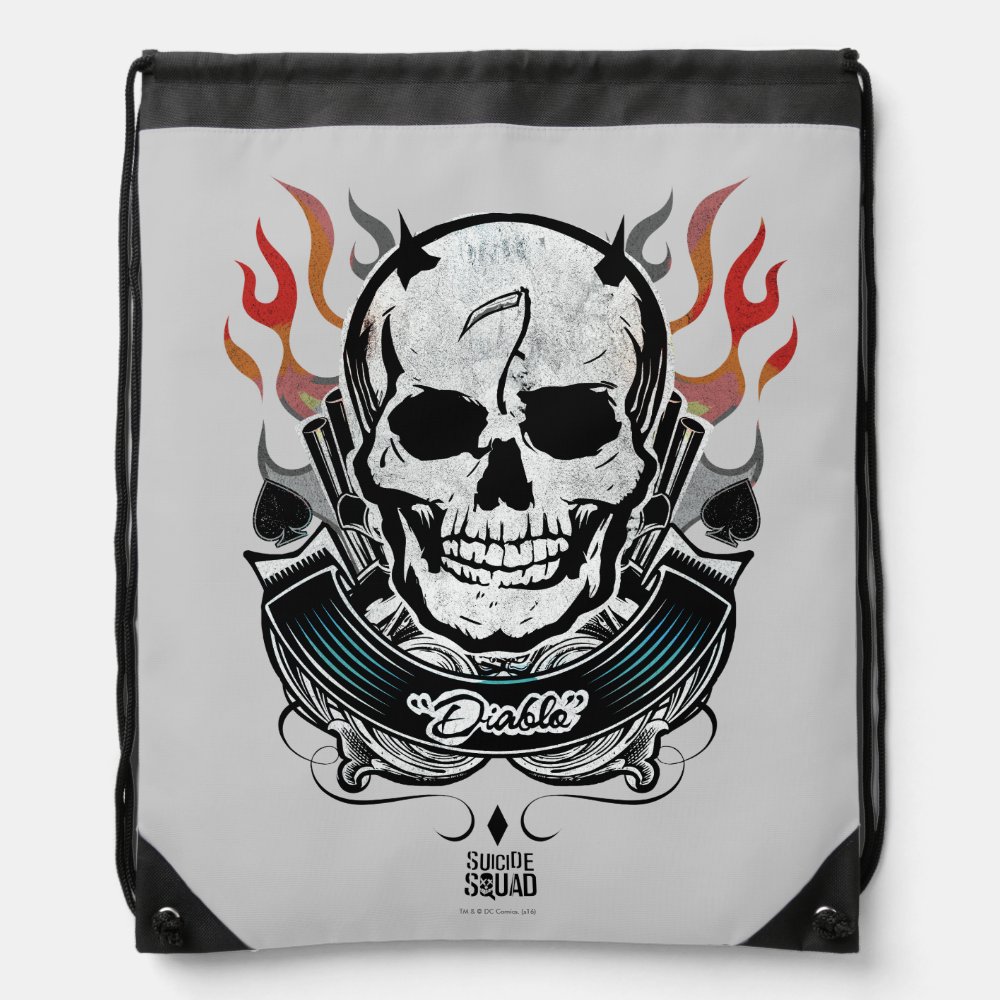 suicide squad diablo skull flames tattoo art drawstring bag - Tattoo Gifts