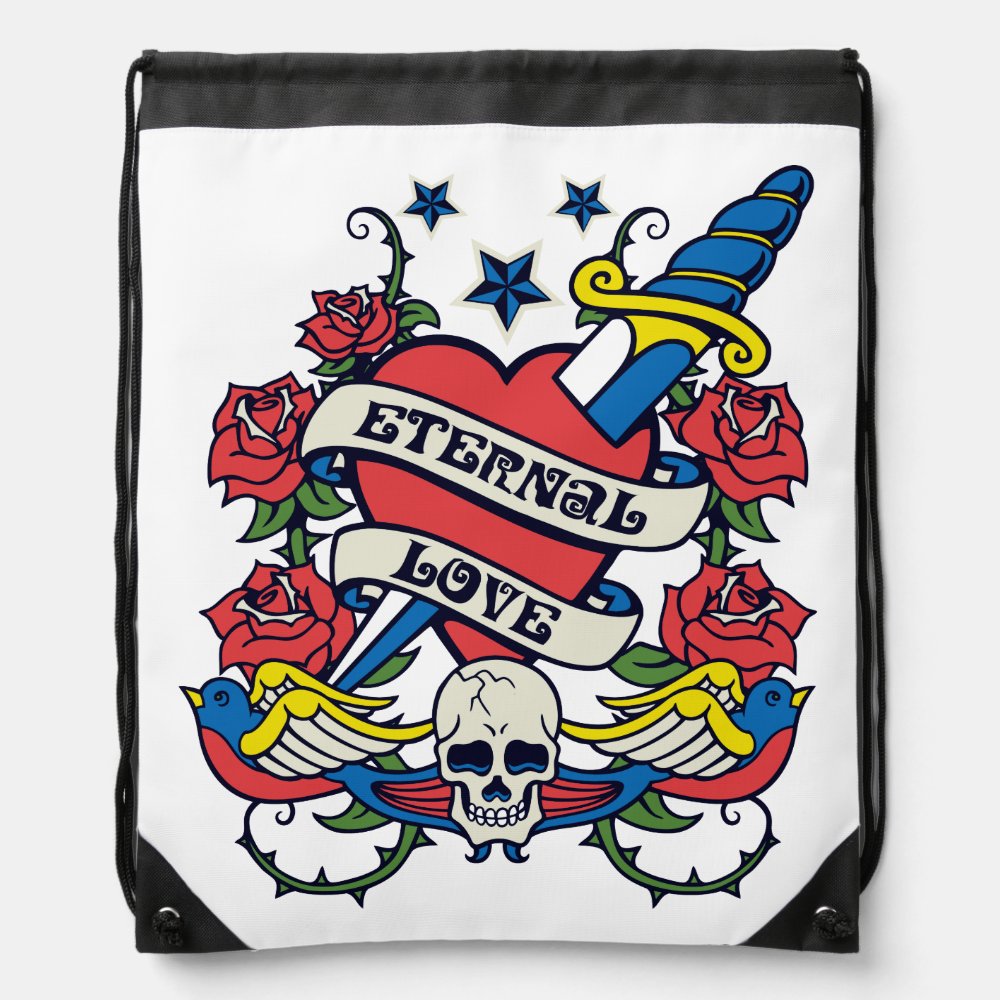 tattoo eternal love heart knife roses skull wings drawstring bag - Tattoo Gifts