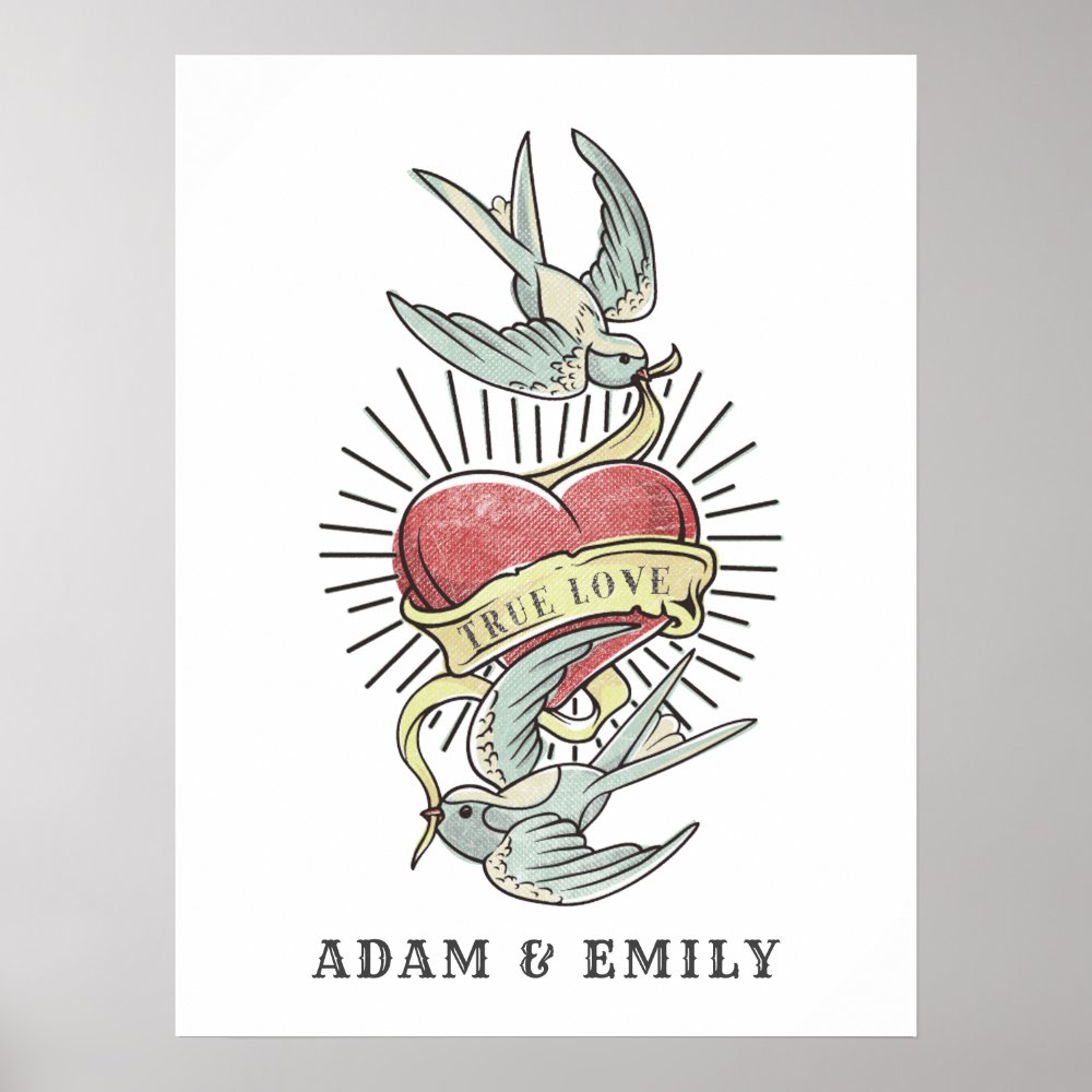 true love vintage tattoo birds with heart poster rad53a31f6bbe45309a43d51dc0c042aa q52qj 8byvr 1000 - Tattoo Gifts