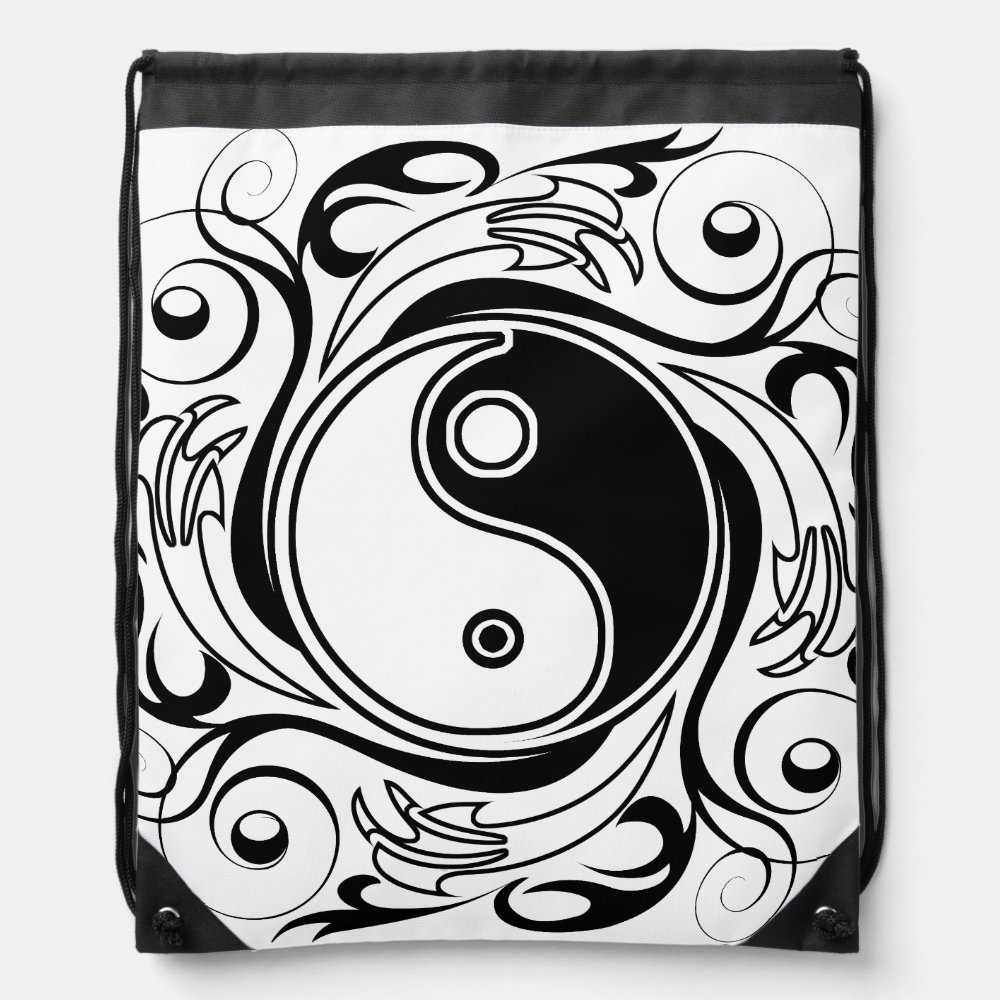 yin yang symbol black and white tattoo style drawstring bag - Tattoo Gifts